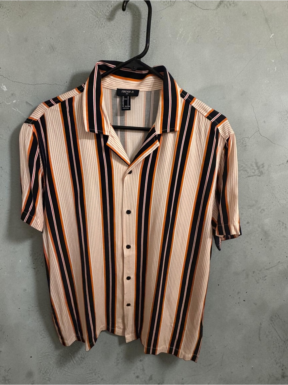 Forever 21 Peach, Black & Orange Vertical Stripe Camp Shirt